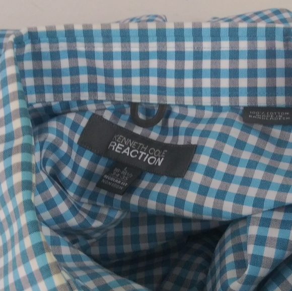 Kenneth Cole blue checker button shirt men size L - Picture 4 of 4